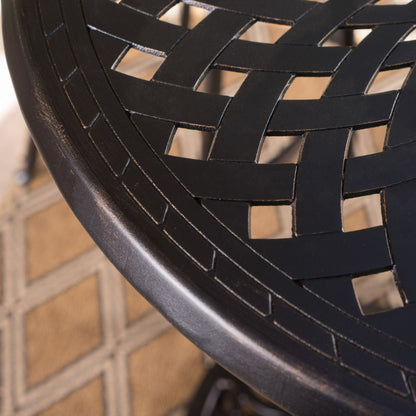 Elegant Cast Aluminum Round Bar Table with Filigree Design - Copper