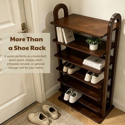 Solid Wood 7-Tier Shoe Rack with Vertical Organizer - Natural Wood