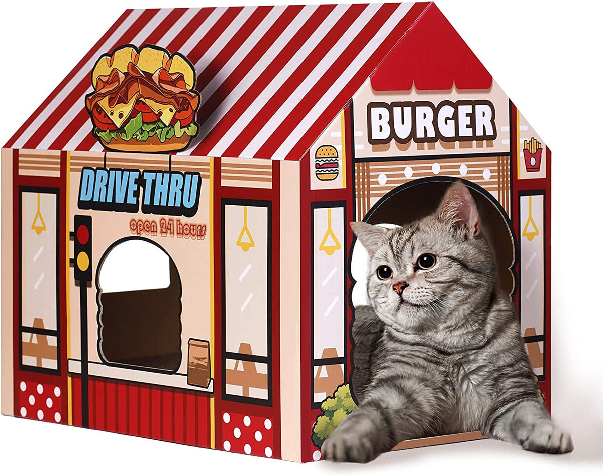 Cardboard Cat House with Scratcher