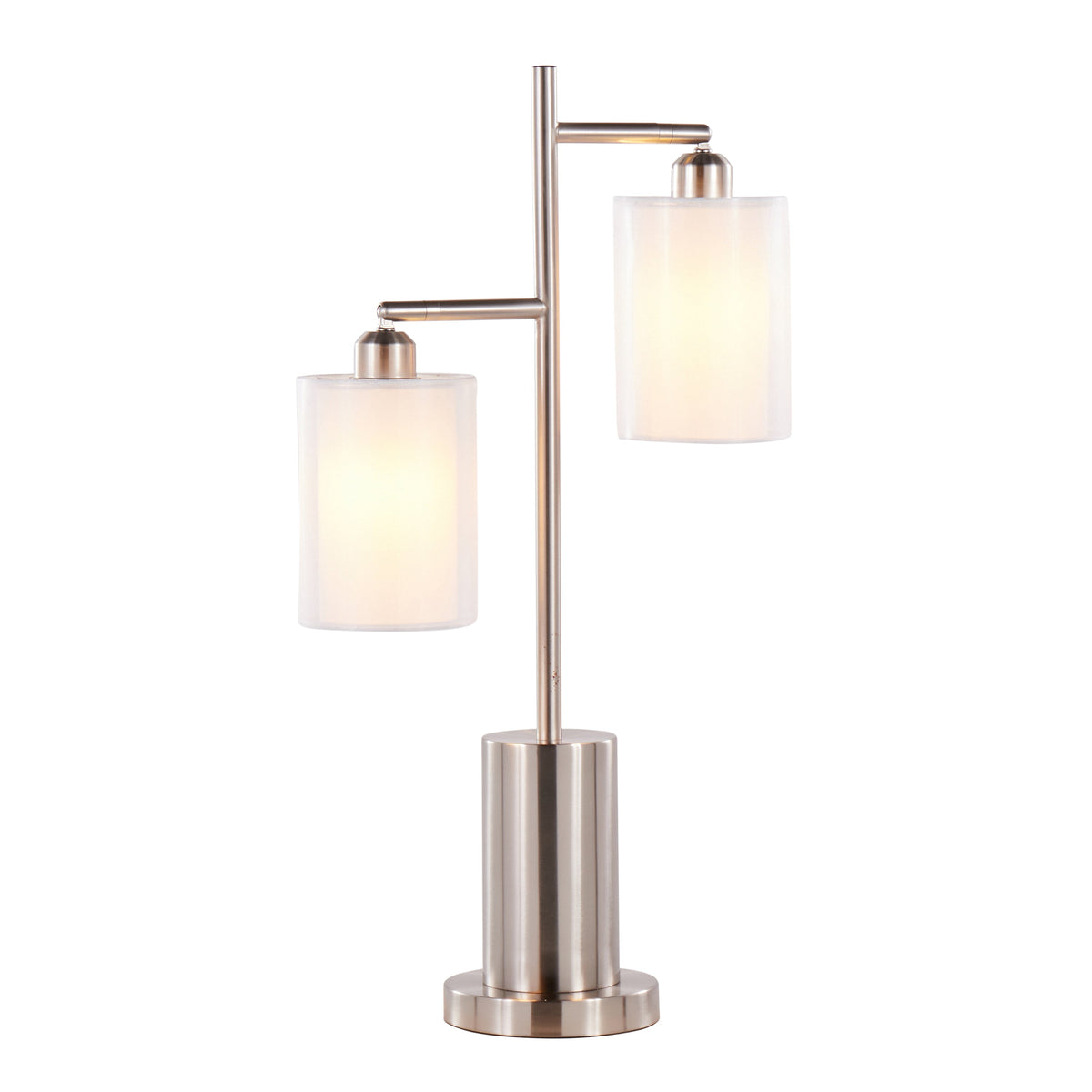 Cannes Contemporary Table Lamp with Adjustable LED Lighting - Nickel/White