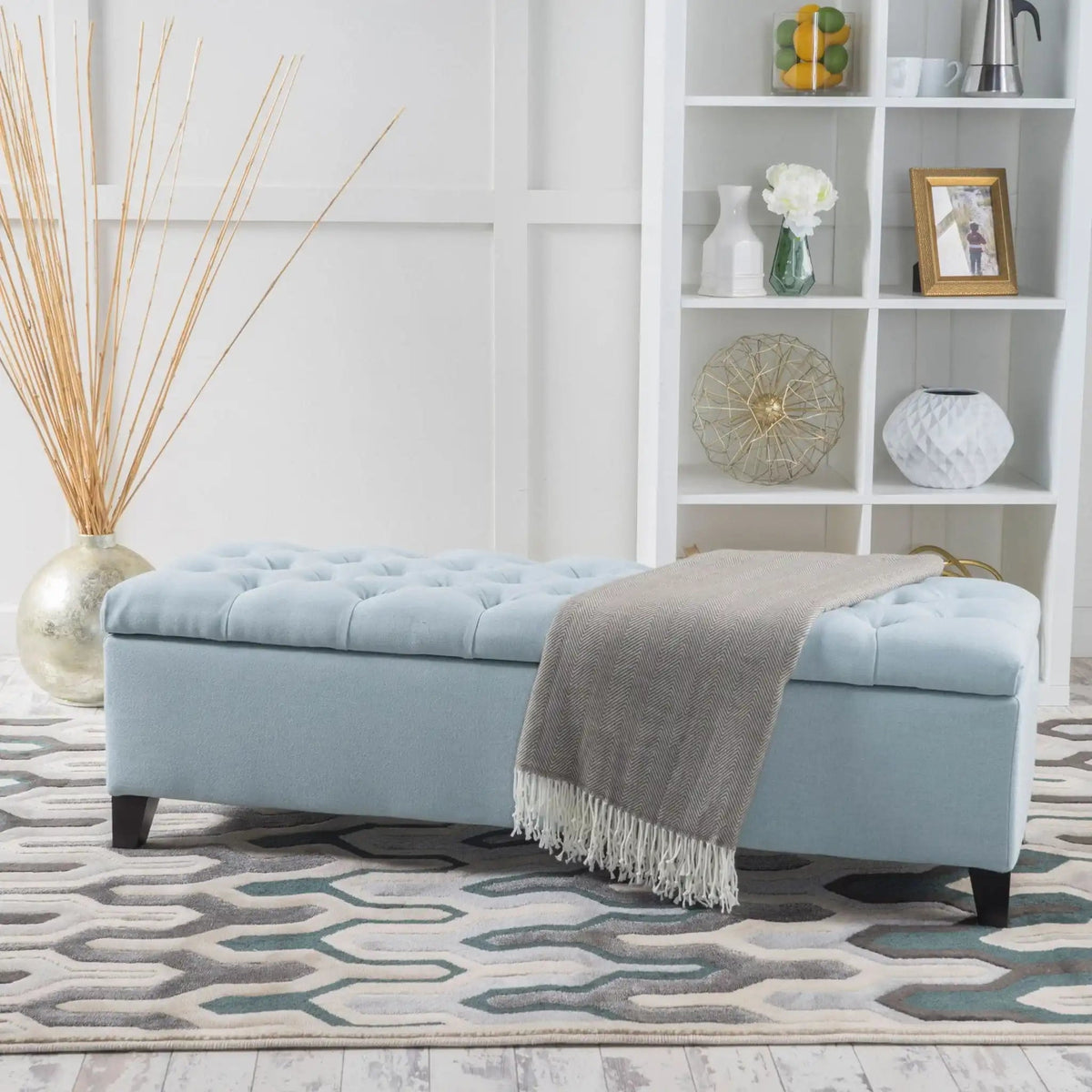 Glouster Contemporary Storage Ottoman with Button Tufted Design - Fabric