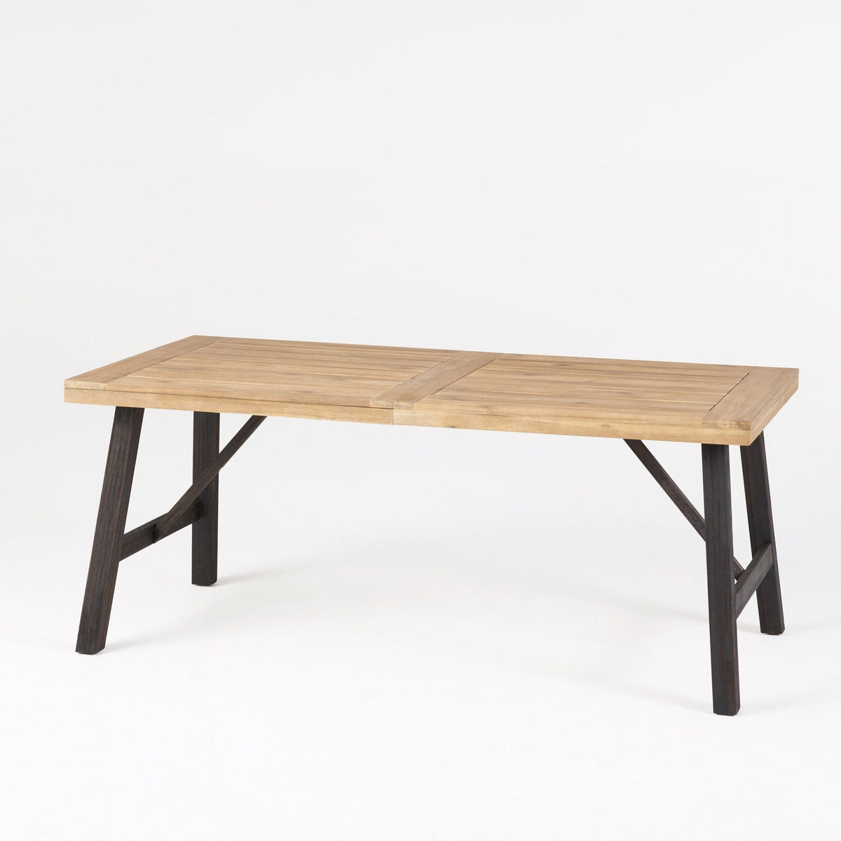 Outdoor Weather Resistant Dining Table with Slat Panel Design - Light Brown
