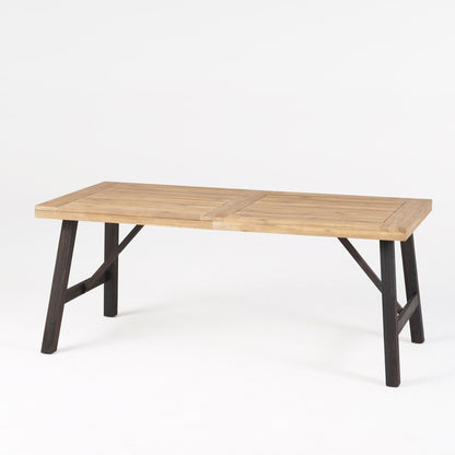 Outdoor Weather Resistant Dining Table with Slat Panel Design - Light Brown