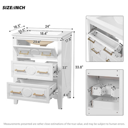 Bathroom Vanity with Sink and 3 Drawer Storage Cabinet - White or Black