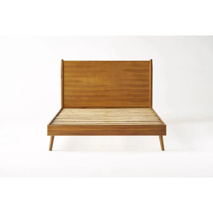 Okioki Mid-Century Wood Platform Bed with Sturdy Support - Light Brown
