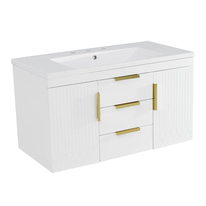 Wall Mounted Bathroom Vanity with Resin Sink - Black or White