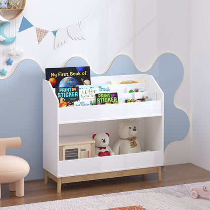 3 Tier Toddler Book Display Shelf with Storage - White