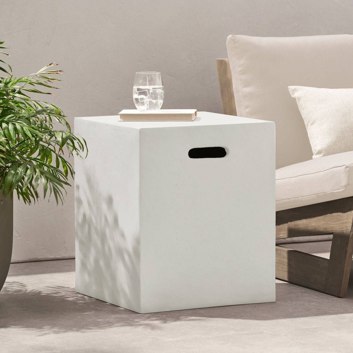 Modern Tank Holder Side Table with Smooth Concrete Surface - Dark Gray