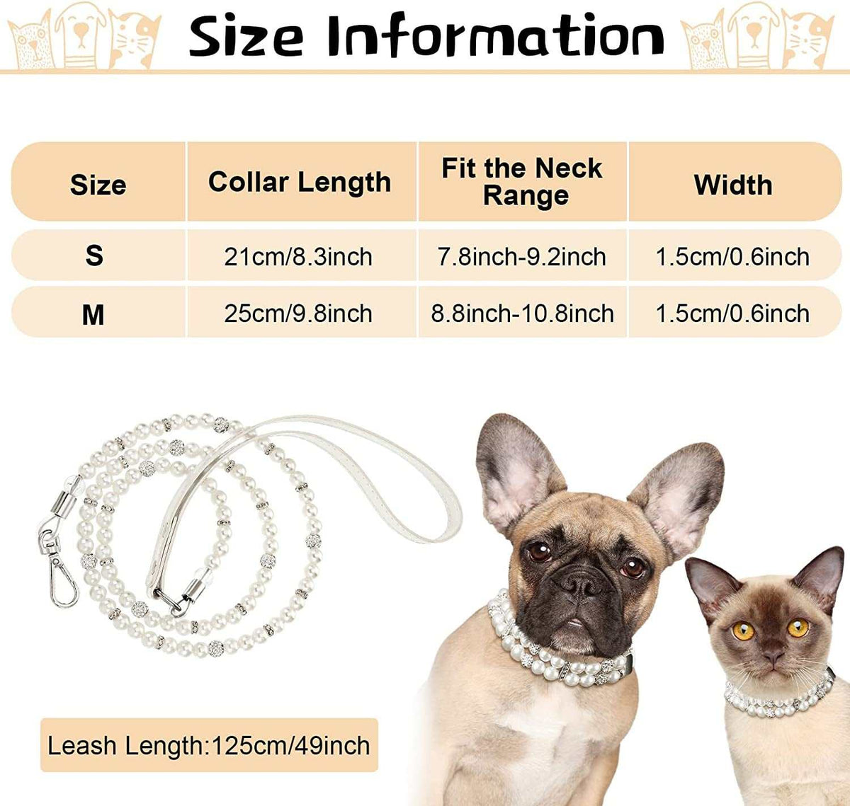 2 Pcs Pearl Collar and Leash for Dogs