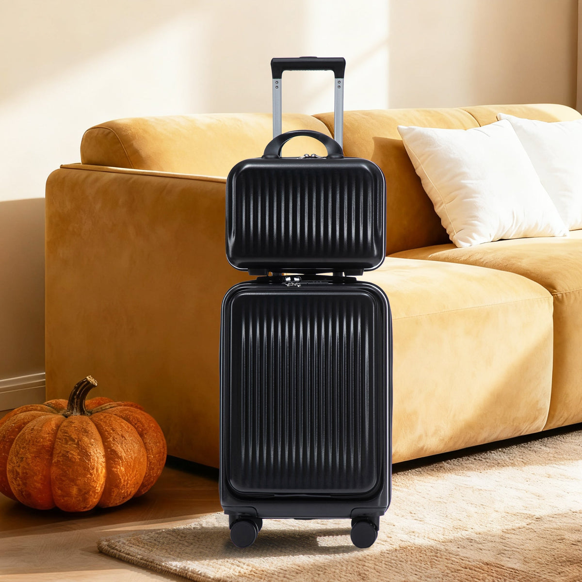 ABS Spinner Wheel Luggage Set with Cosmetic Case - Black