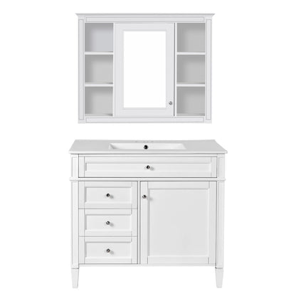 Bathroom Vanity With Mirror Cabinet and Single Sink - Soft-Closing Doors