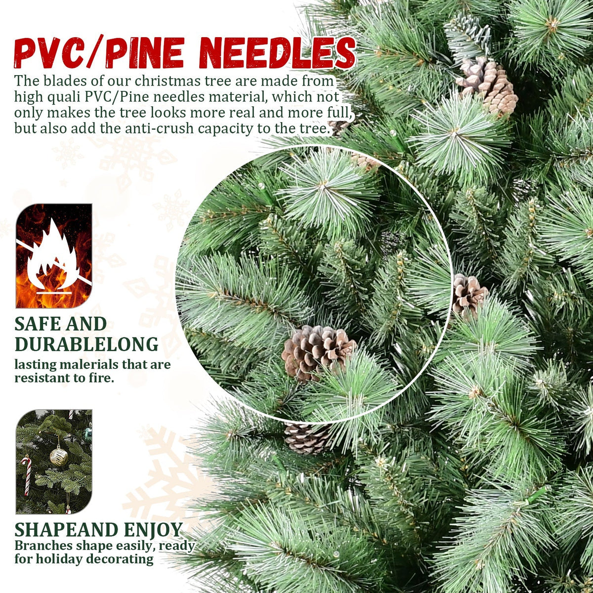 8 Ft Full-Bodied Pre-Decorated Pinecone Christmas Tree with Pine Cones - Green