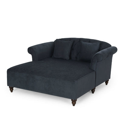 Upholstered Chaise Lounge with Scroll Arms & Pillows - Dark Gray or Dark Brown