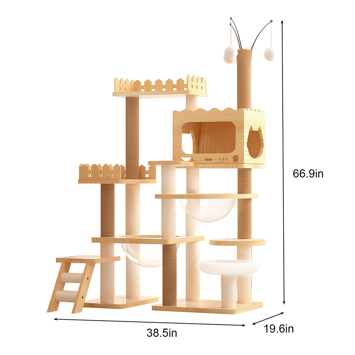 66.9" Modern Cat Tower with Sisal Scratching Posts - Wood Cat Tree