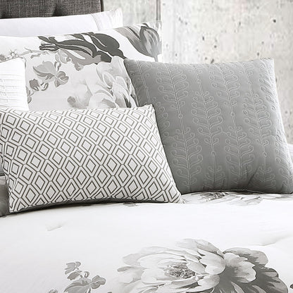 Black and White Floral Comforter Set with Reversible Backing - 7 Piece