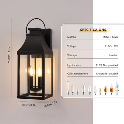 20" Outdoor Wall Light 2-Pack with Tempered Glass - Black