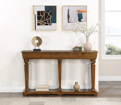 Garrison Wooden Console Table with Base Shelf - Light Brown