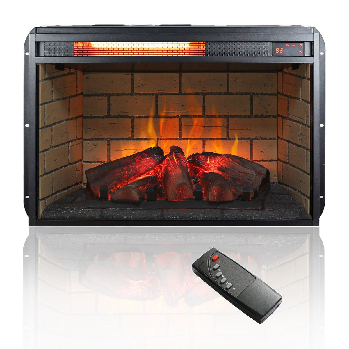 Infrared Quartz Heater Fireplace Insert with Brick - Black