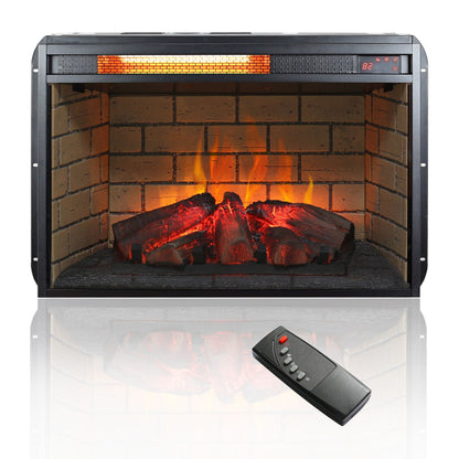 Infrared Quartz Heater Fireplace Insert with Brick - Black
