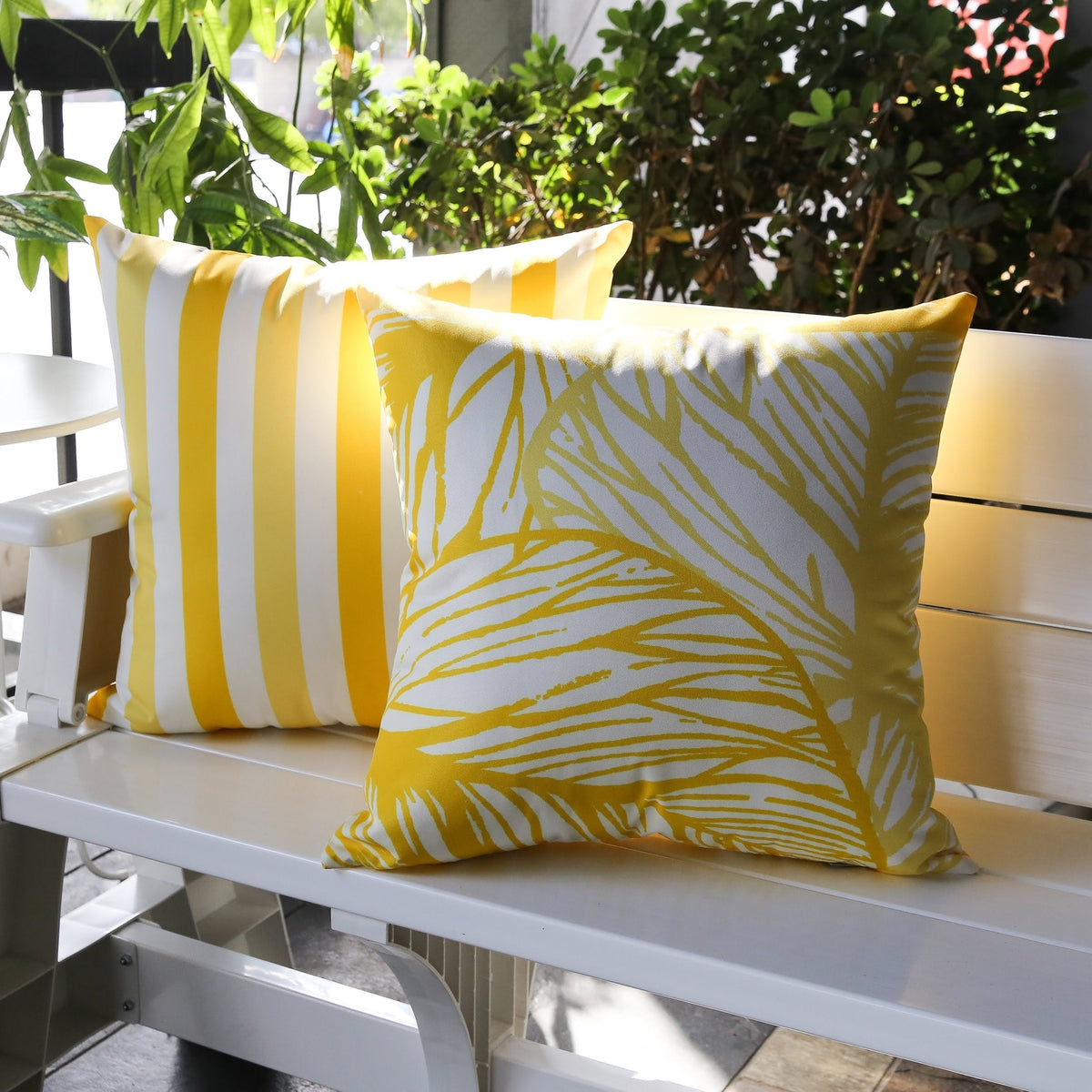 Leaf Vein Yellow Outdoor & Indoor Pillow with Water-Resistant Polyester