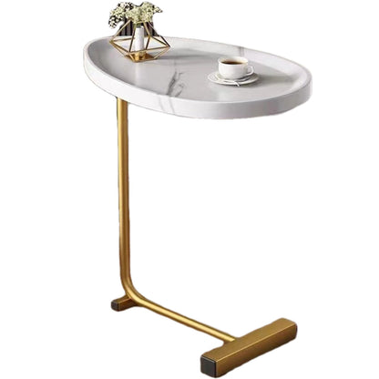 C-Shaped Side Table with Durable Metal & Wood - Dark Brown or White