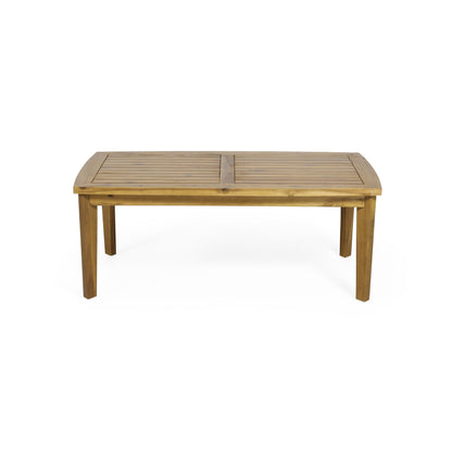 Outdoor Rectangular Coffee Table with Slat Design – Light Brown