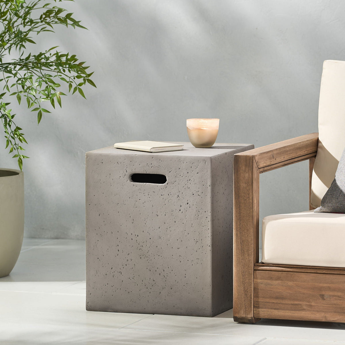 Modern Tank Holder Side Table with Smooth Concrete Surface - Dark Gray