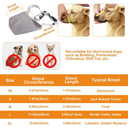 Pet Muzzle Mask Soft Mesh Muzzle Adjustable Dog Mouth Cover with Breathable Mesh Adjustable Neck Forehead Strap for Anti Biting Barking Chewing