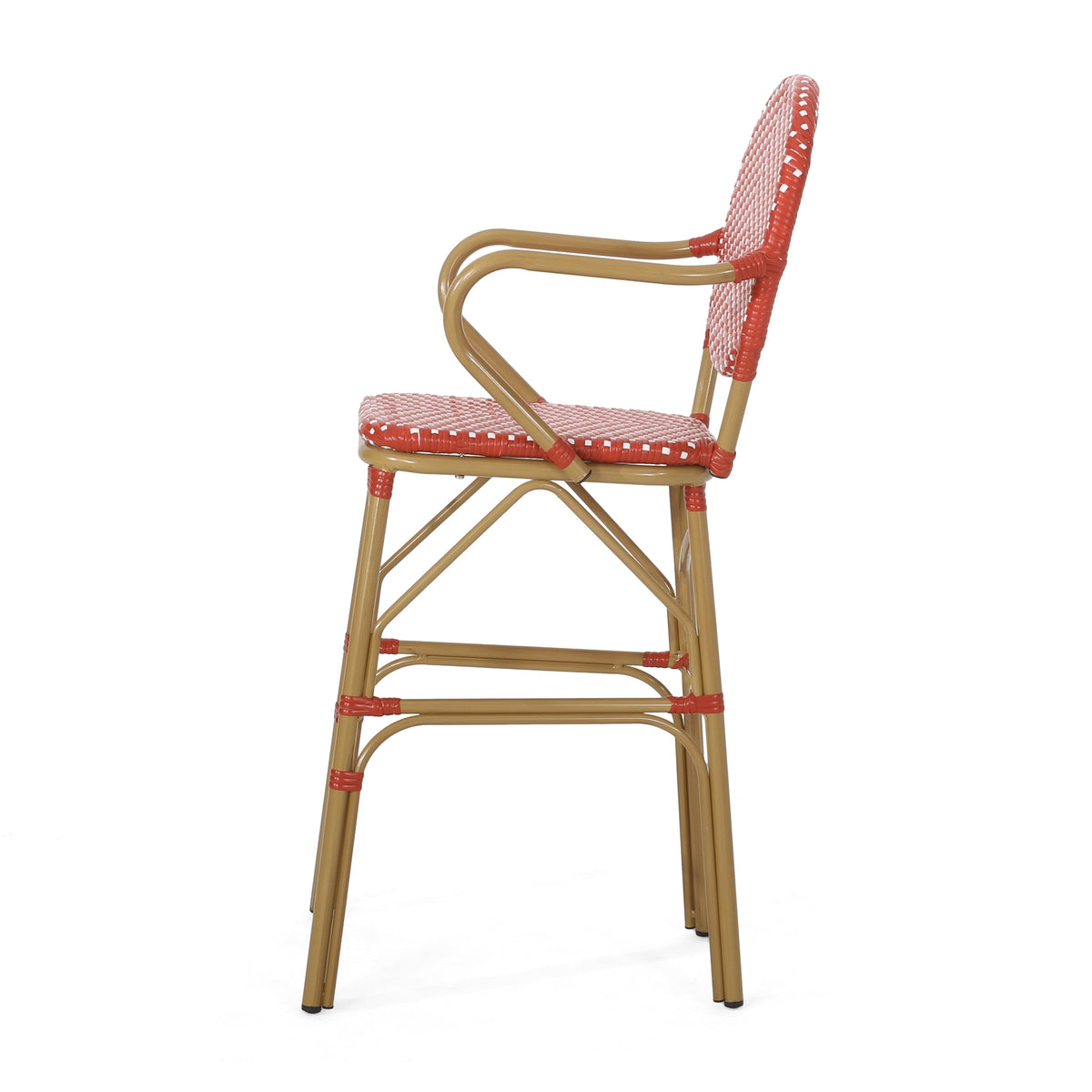 Outdoor Wicker and Aluminum French Barstools, Set of 2 with Rust-Resistant Frame - Natural