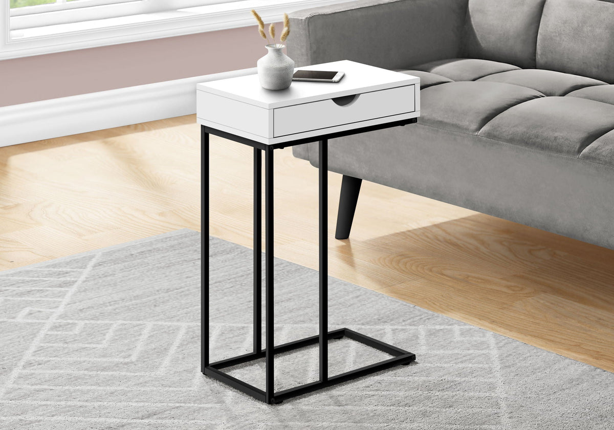 C-Shaped Accent Table with Storage Drawer - Light Brown or White