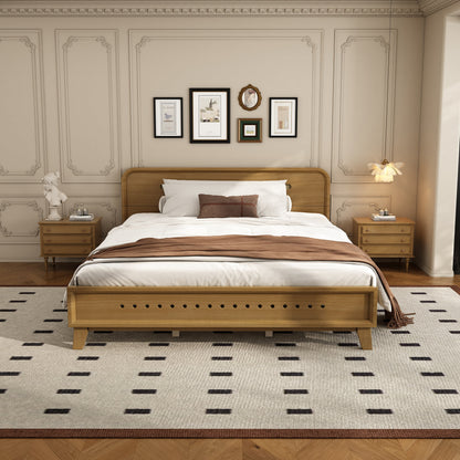 Pine Solid Wood Queen Size Bed in Rustic Yellow