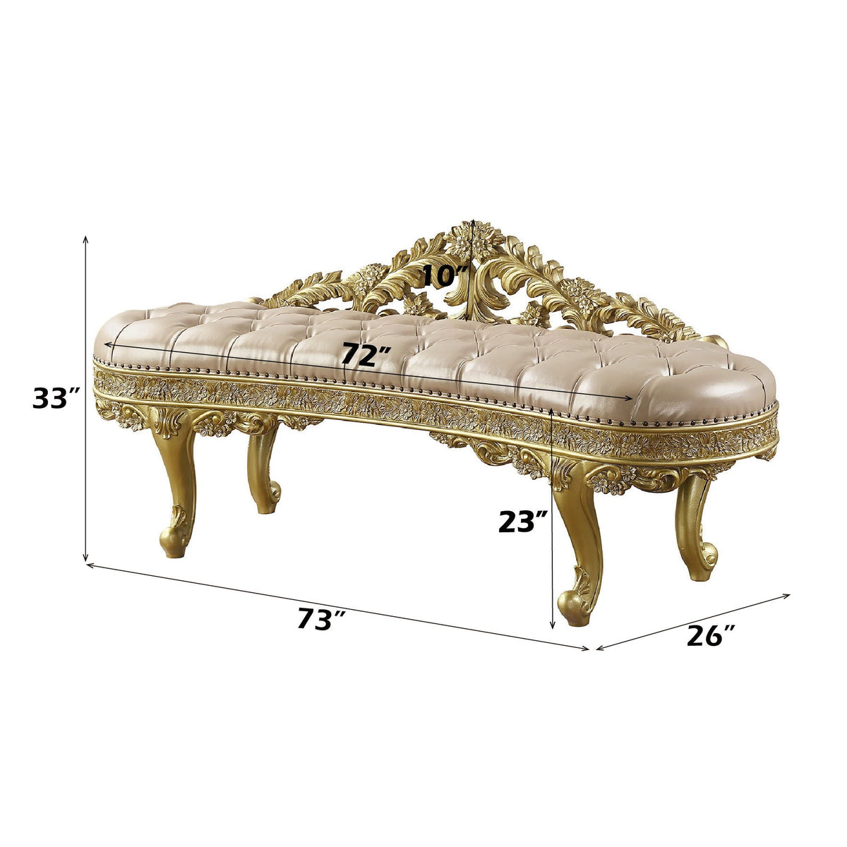 Cabriole Synthetic Leather Bench with Foam Padding - Gold