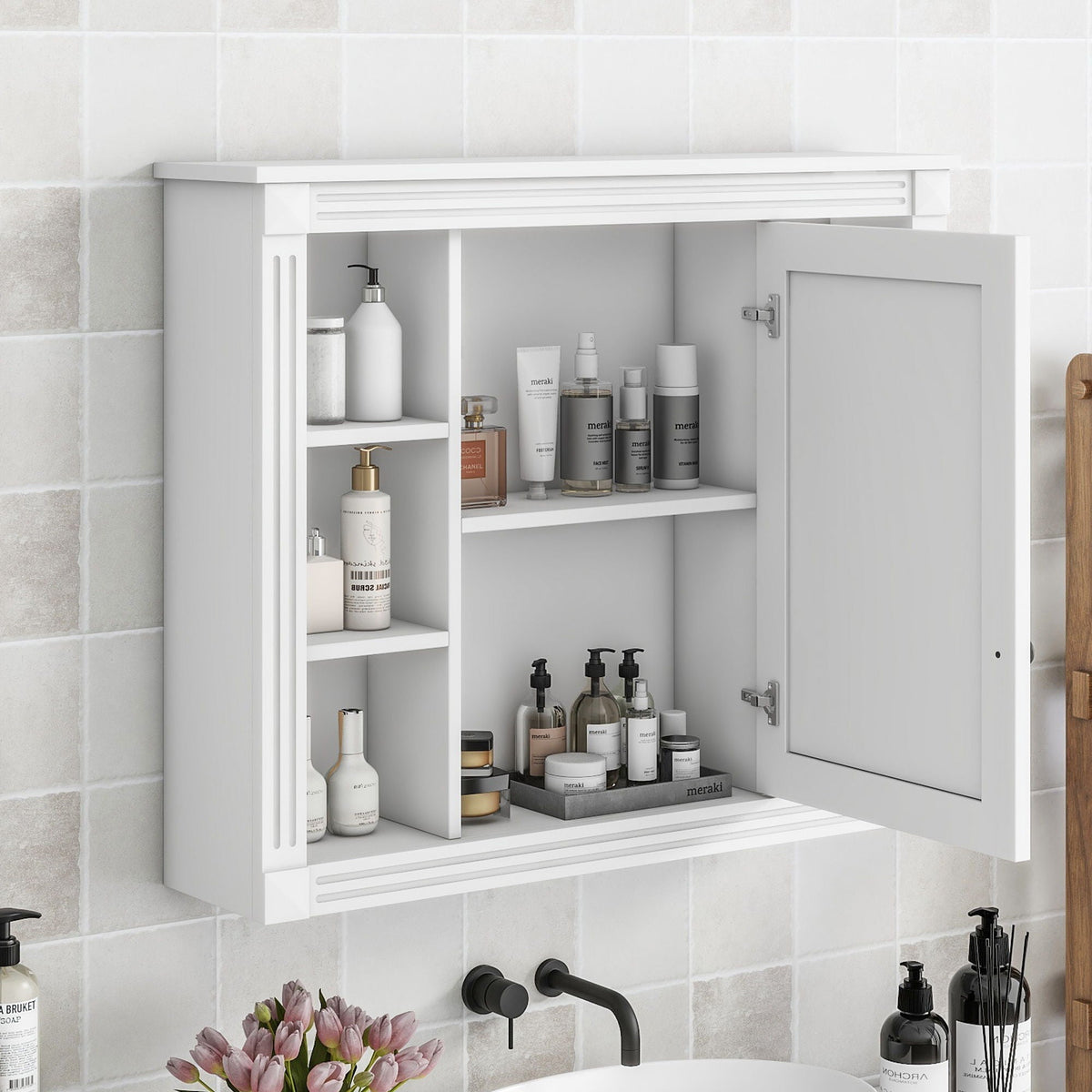 Wall Mounted Bathroom Storage Cabinet with Mirror - Blue, White, or Dark Gray