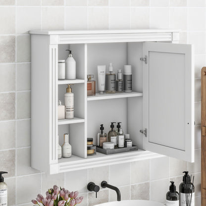 Wall Mounted Bathroom Storage Cabinet with Mirror - Blue, White, or Dark Gray