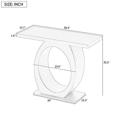 Beige Wood Console Table with Oval Base and Reinforced Bottom Plate