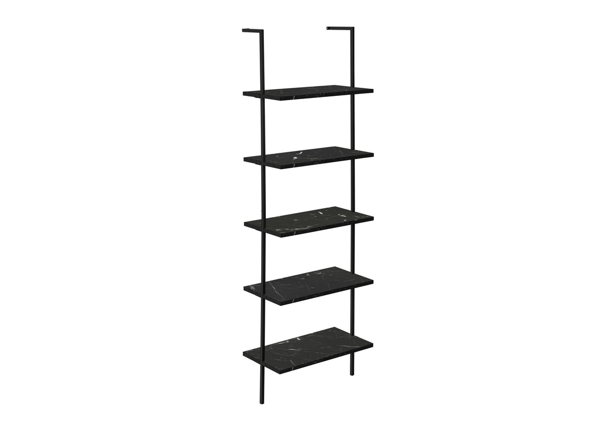 5-Tier Ladder Bookshelf with Marble Look Surface - White or Black