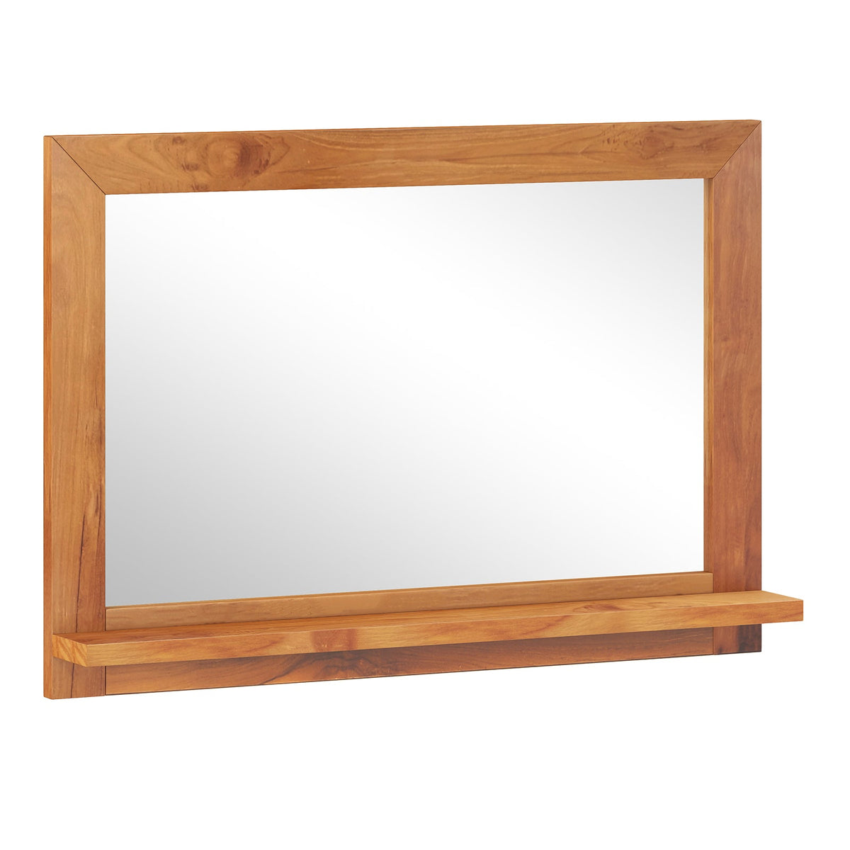 Farmhouse Wall Mirror with Shelf and Teak Wood Frame