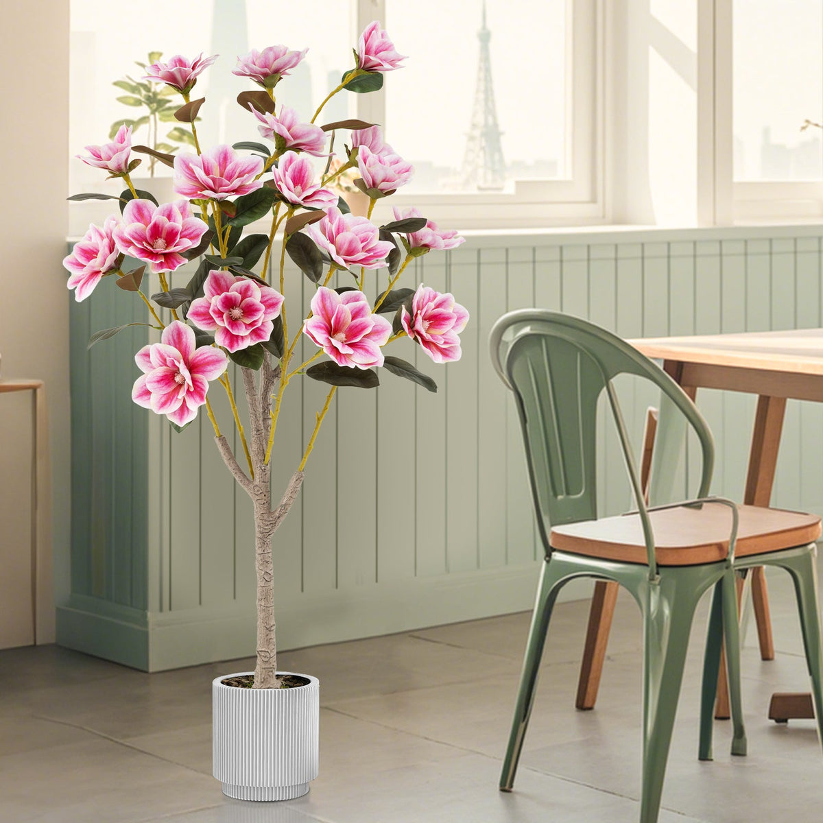 Faux Wedding Flower Plant with Elegant PEVA Leaves and Multi-branch Trunks-Pink
