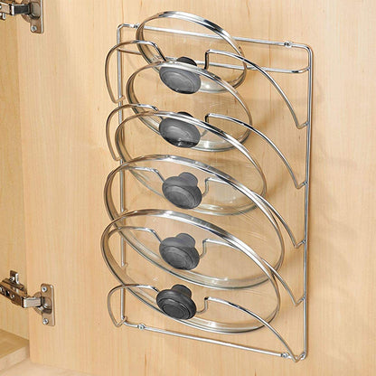 Mounted Pot Lid Rack Pot Cover Organizer Holder for Cabinet Door Wall 5 Lids