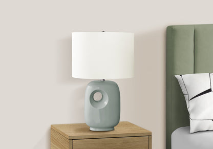 Contemporary Green Ceramic Table Lamp with Ivory Shade - 26"H