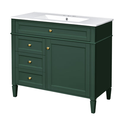 36" Bathroom Vanity with Ceramic Sink and Storage Drawers - Multiple Colors