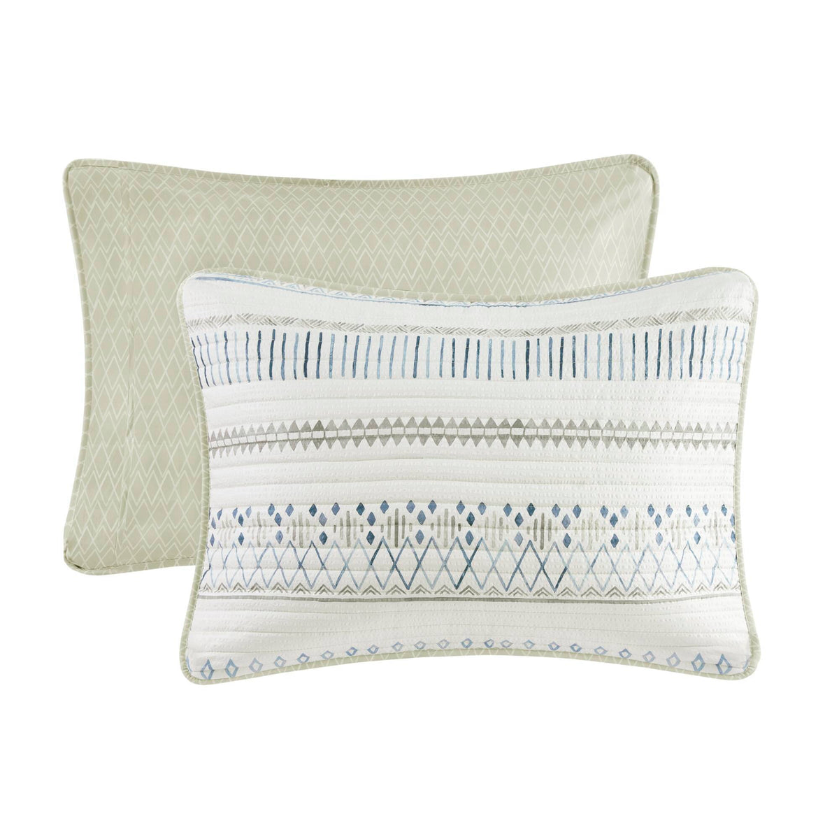 Printed Microfiber Seersucker Quilt Set with Reversible Design - Taupe/Blue