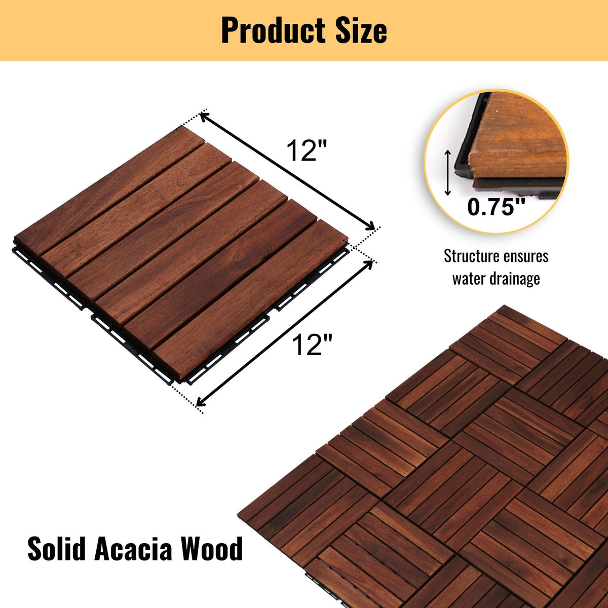 Striped Interlocking Deck Tiles with Waterproof Design - Brown, Gray, Light Brown