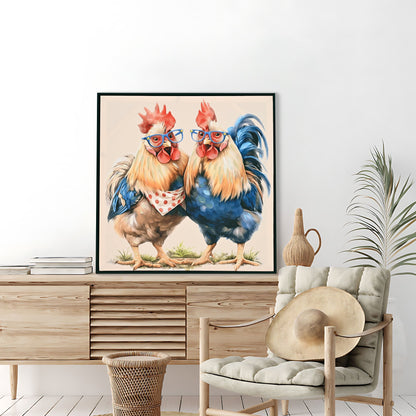 Farmhouse Rooster Wall Art with Distressed Frame - Rustic Canvas Print