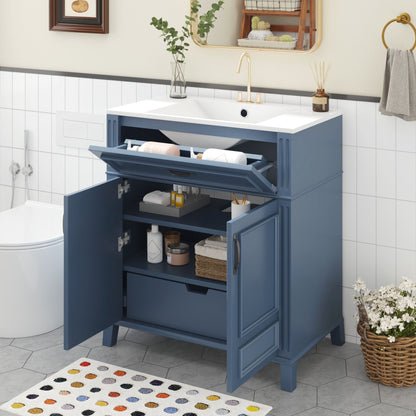 Blue Bathroom Vanity With Sink Storage Cabinet with Soft-Close Doors - Blue