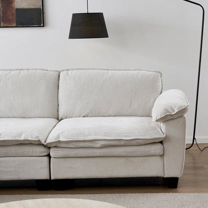 L Shape Living Room Sofa with Ottoman in Soft Chenille Beige