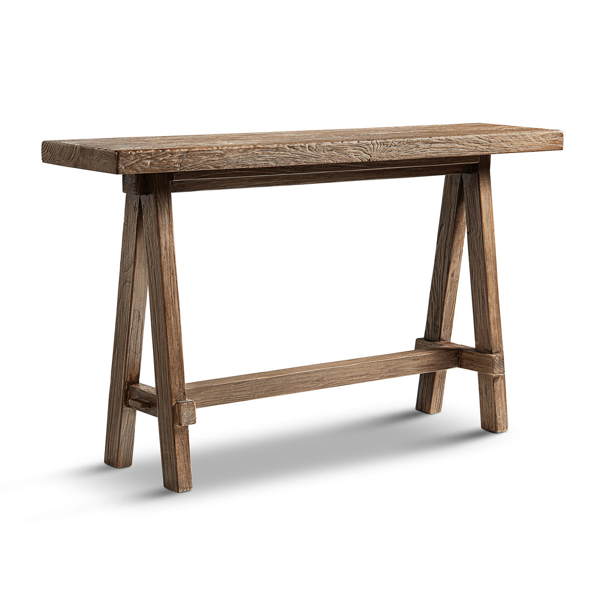 Hawthorne 60'' Reclaimed Elm Trestle Console Table with Solid Wood Base - Medium-Dark Brown