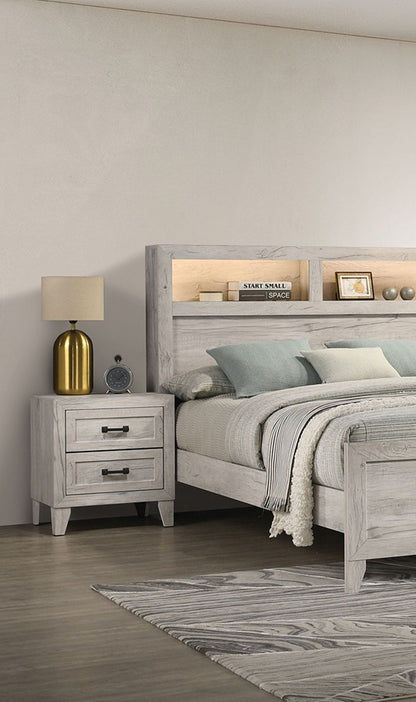 White Wash Bedside Table Nightstand with Melamine Top - White Wash