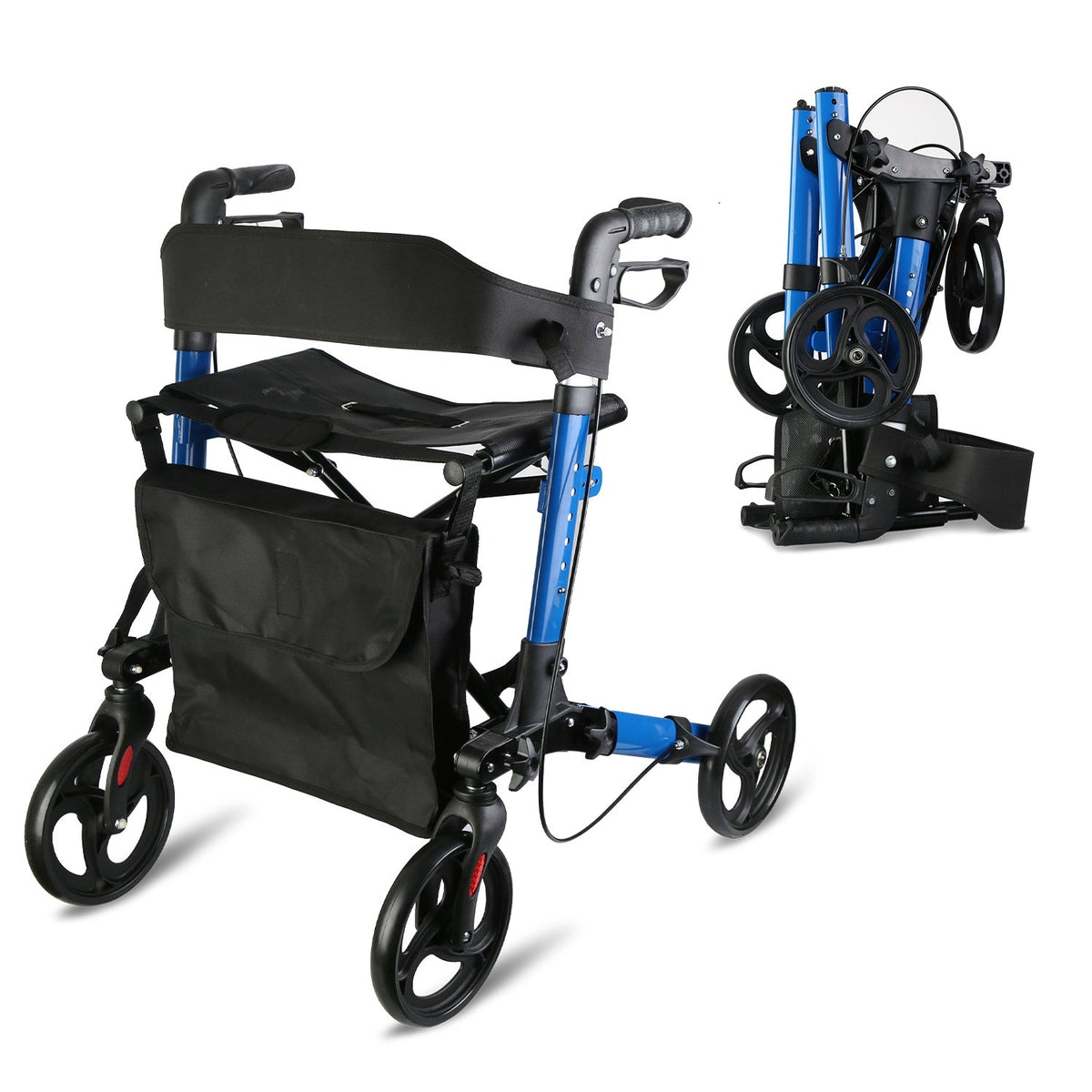 Aluminum Rollator Walker with Seat Backrest Foldable Rolling Walker with 220LBS Max Load 31-36in Adjustable Height 8in Wheels for Seniors Adult Mobili