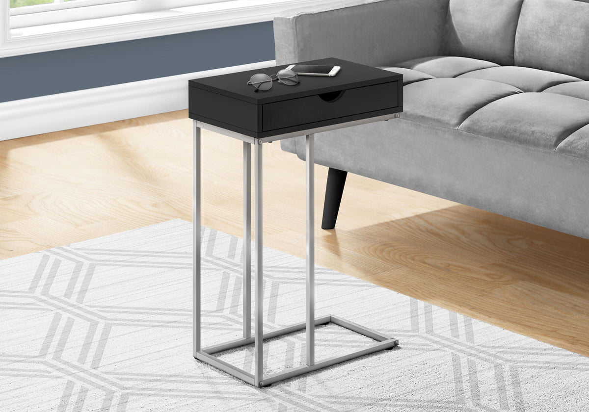C-Shaped Accent Table with Pass-Through Drawer - Light Brown, White, Black, or Gray